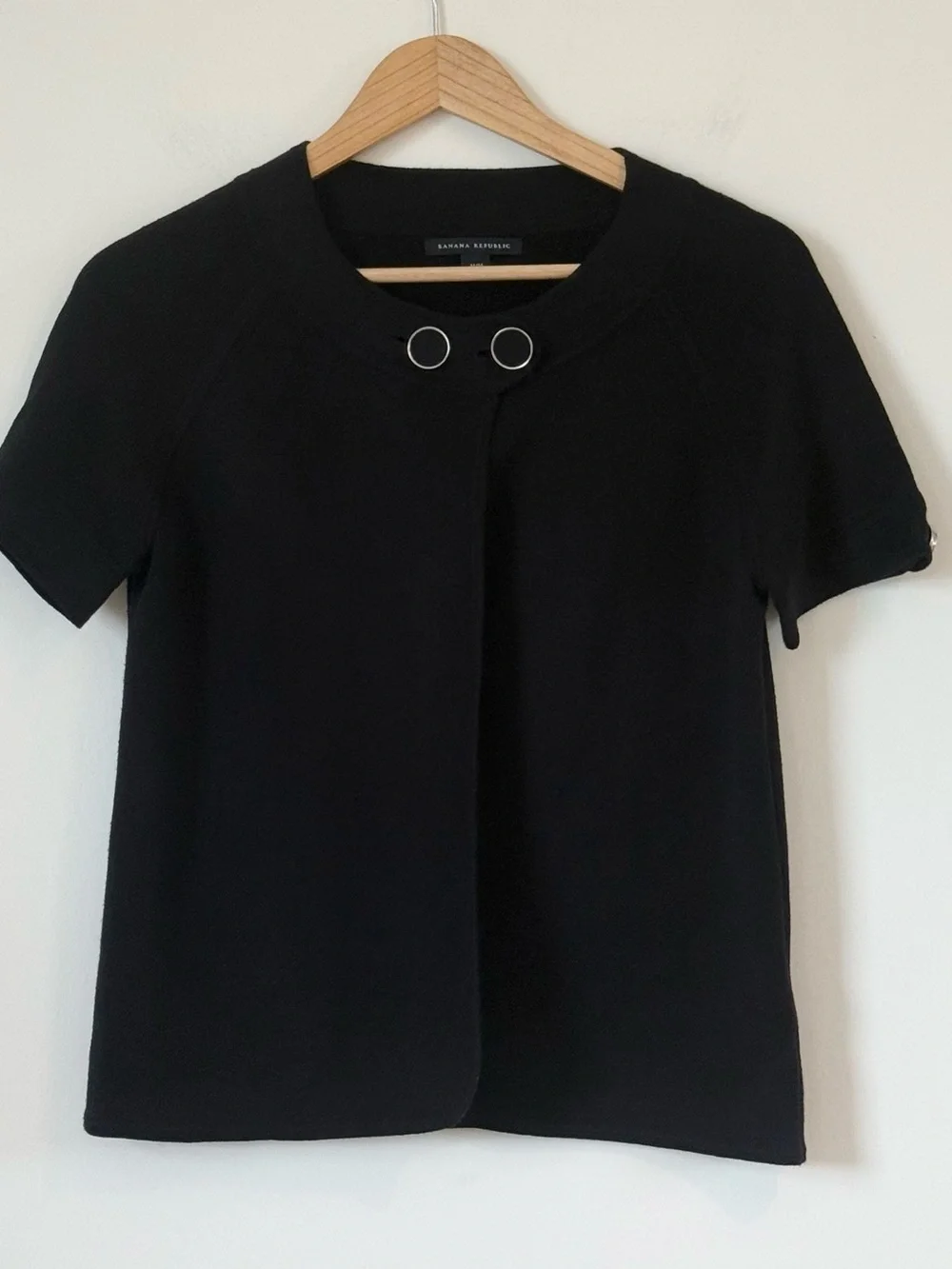 BANANA REPUBLIC Black Short Sleeve Structural Knit Sweater Blazer Dark Academia - Picture 1 of 11